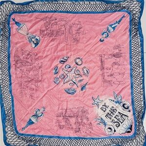 Vintage Sea Shore Silk Print Scarf